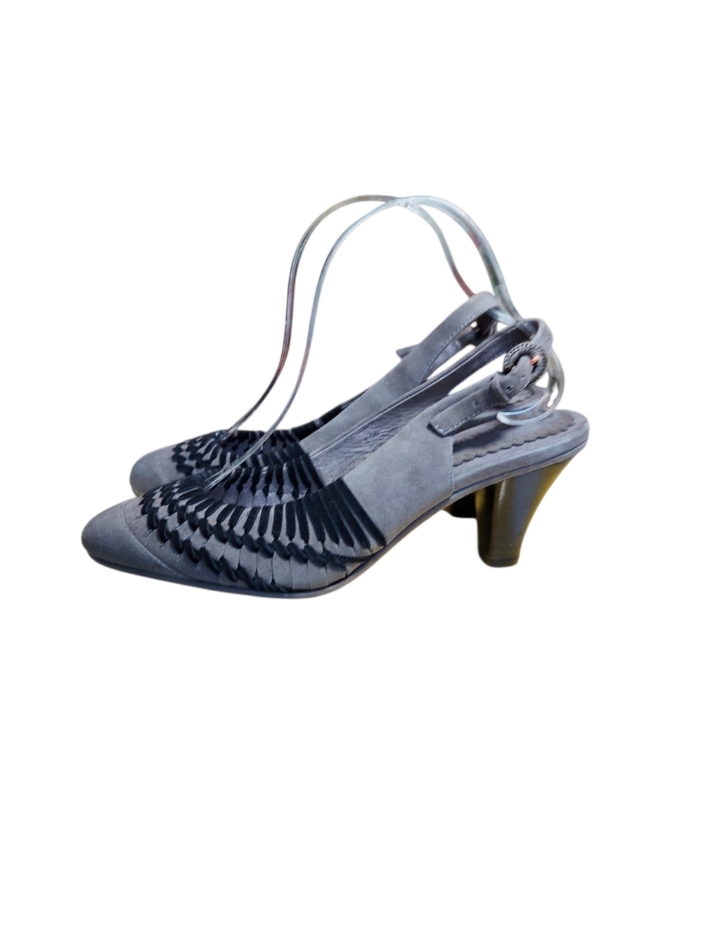 Women's Gray Slingback Kitten Heel Pumps with Woven Detail - Picture 11 of 11